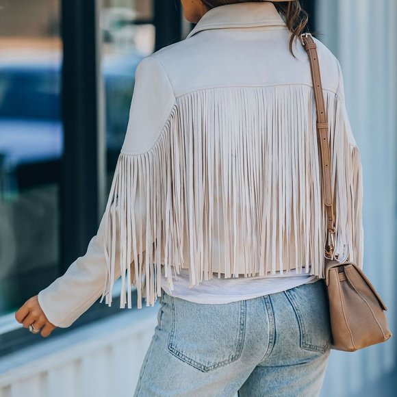 LAST ONE -WALFORD CROPPED FRINGE FAUX SUEDE JACKET - Picture 10 of 13